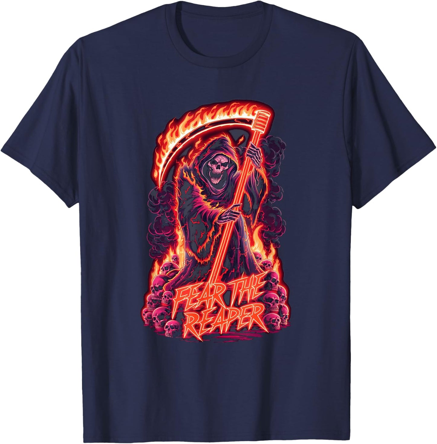 Fear The Reaper - Flaming Grim Reaper Goth T-Shirt - T-Shirt | Navy