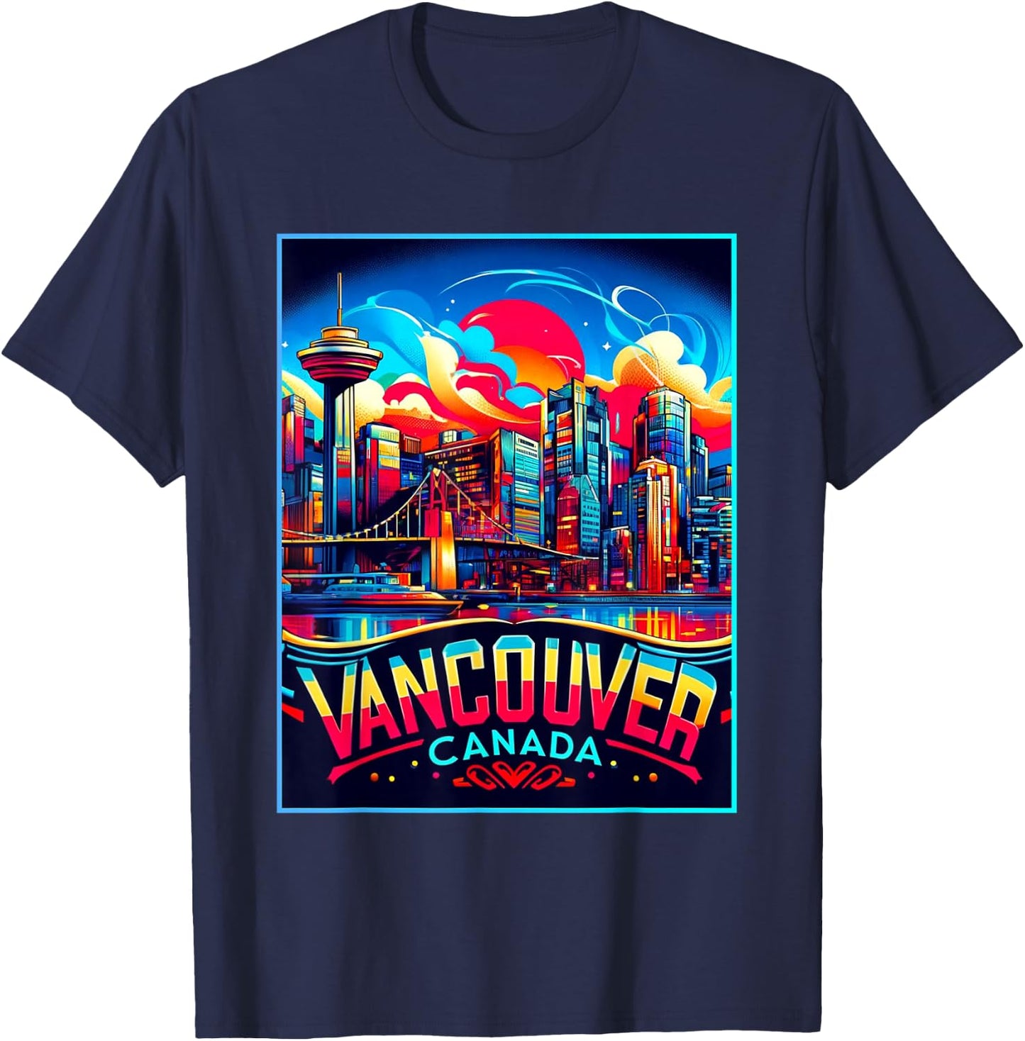 Vancouver Canada Shirt Family Trip 80s Retro City Skyline T-Shirt - T-Shirt | Navy