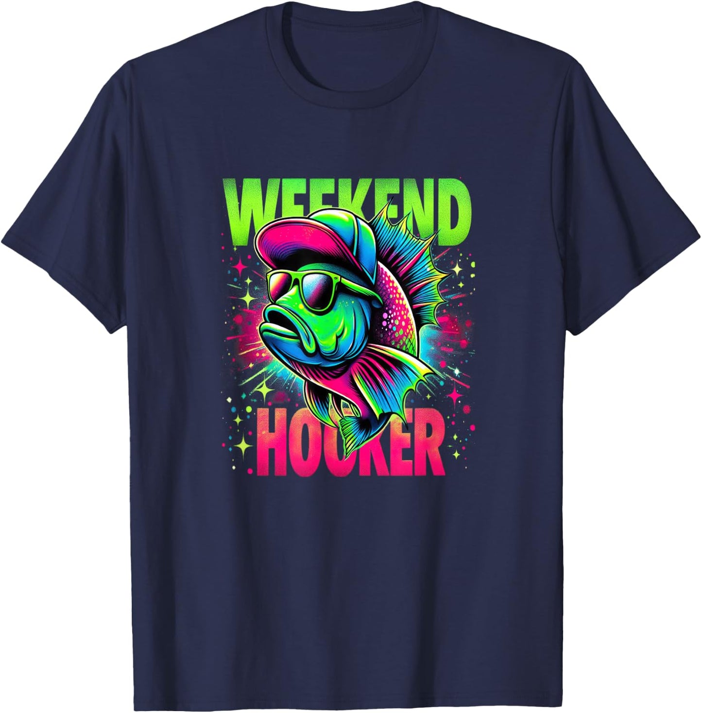 Weekend Hooker on the Weekend Funny Fishing Pun Word Play T-Shirt - T-Shirt | Navy