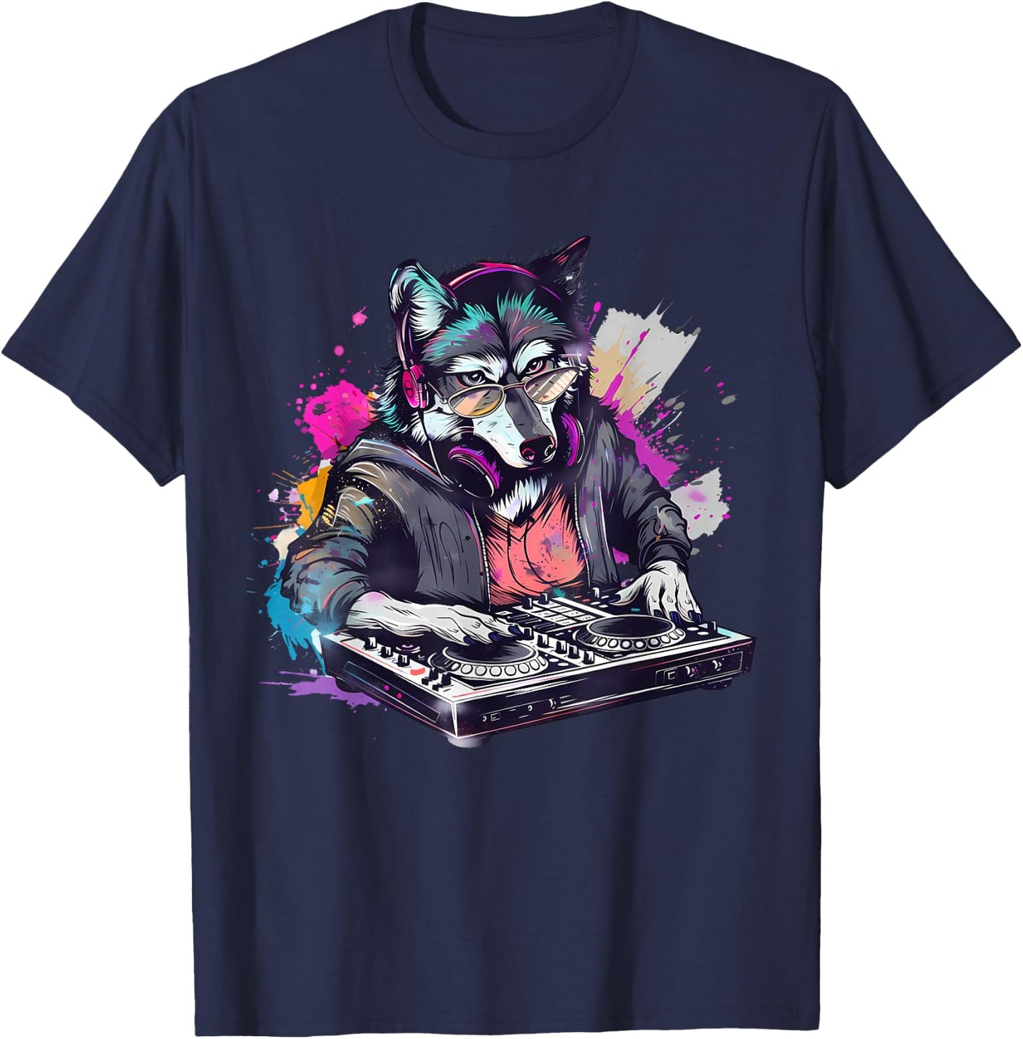 Wolf DJ Techno Turntable DJ Wolf Dance Music Producer EDM T-Shirt - T-Shirt | Navy