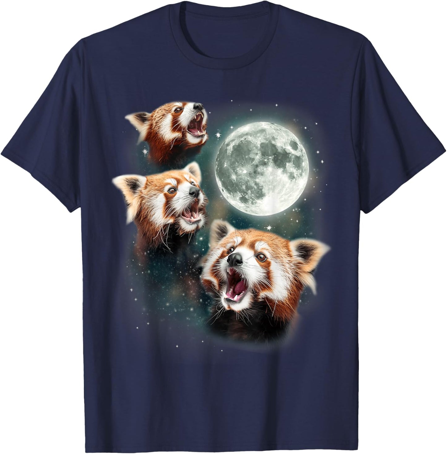 Three Red Panda Moon | 3 Moon Forest Bamboo Howling Bear T-Shirt - T-Shirt | Navy