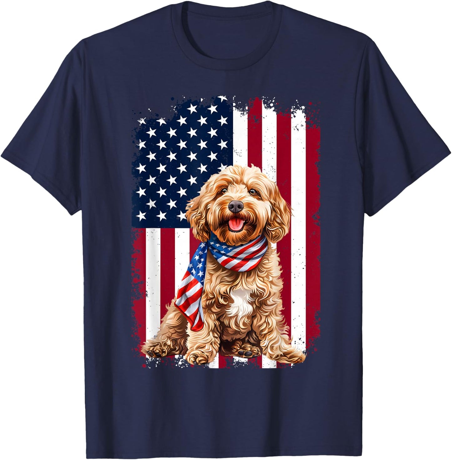 Cockapoo Dog American Flag 4th Of July Cockapoo Dog Gifts T-Shirt - T-Shirt | Navy