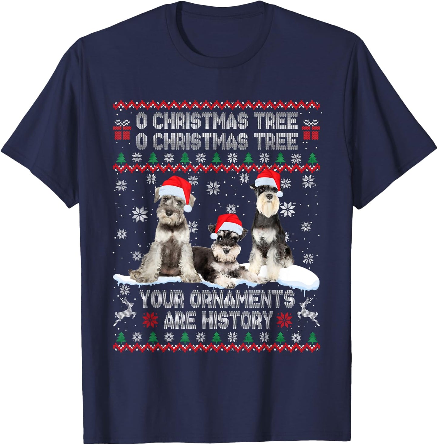Schnauzer Dog Ugly Sweater Christmas Light Xmas Pajama T-Shirt - T-Shirt | Navy