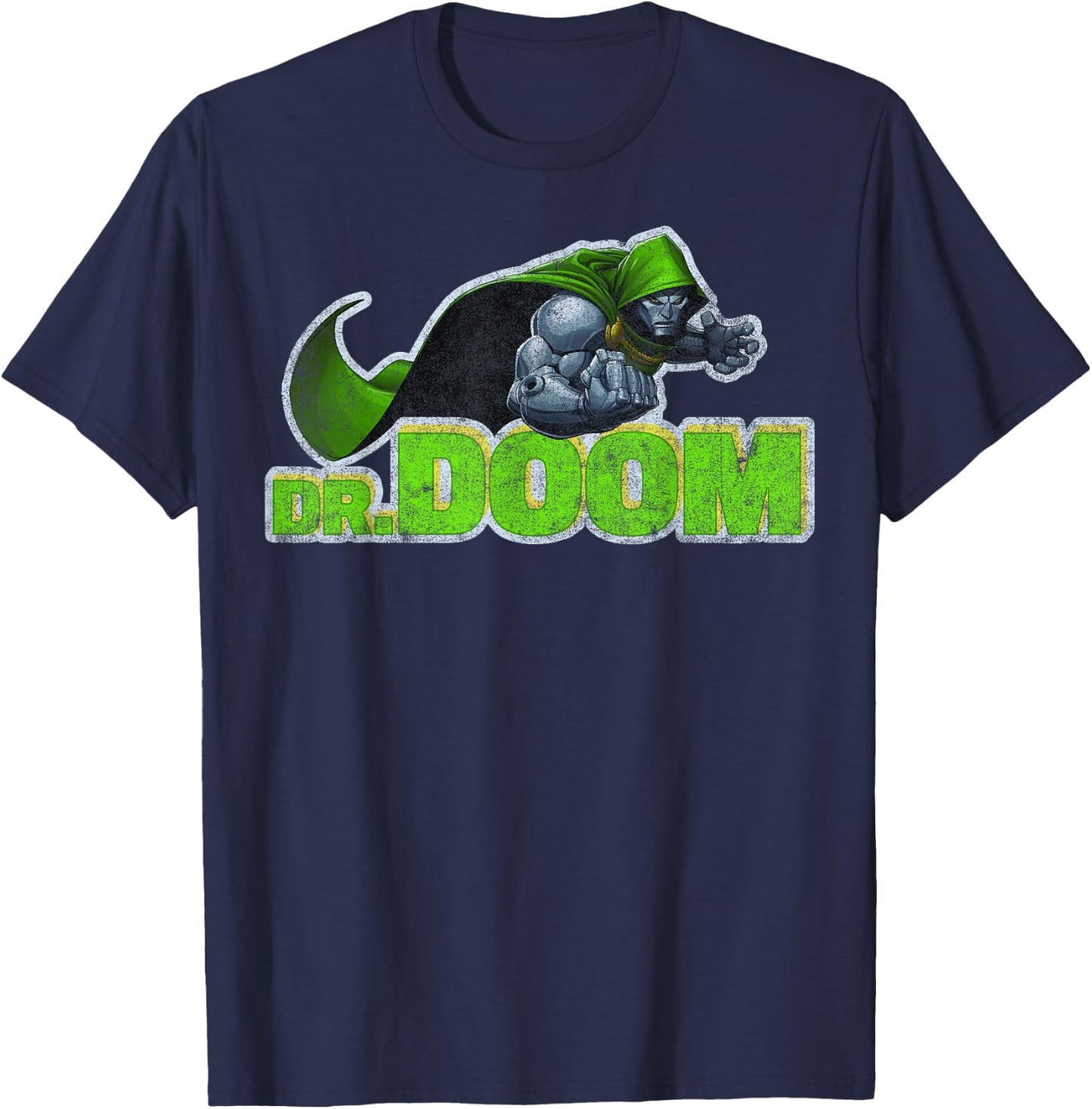 Marvel Dr. Doom Metal Armor Distressed Text T-Shirt - T-Shirt | Navy