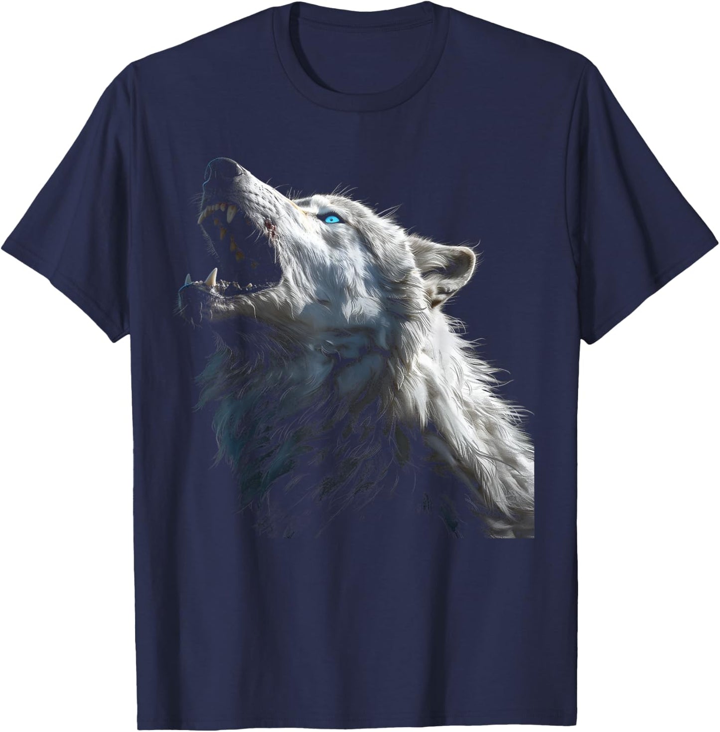 Alpha Wolf Howling at Moon Blue Eyes Graphic Wolf Lover T-Shirt - T-Shirt | Navy