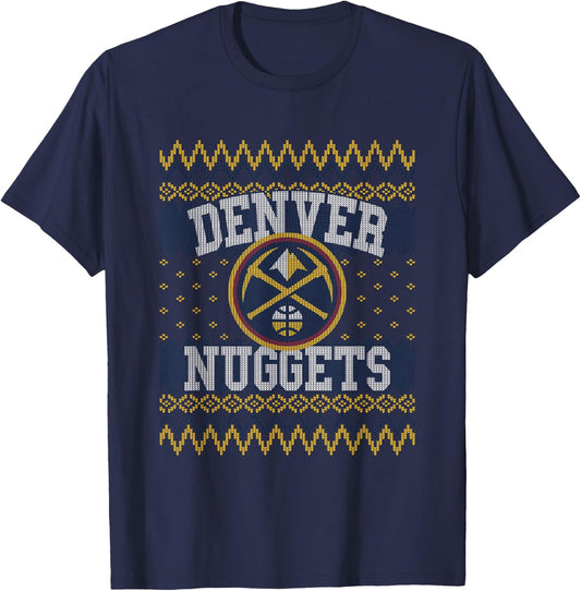 NBA Denver Nuggets Ugly Christmas Sweater Style T-Shirt - T-Shirt | Navy