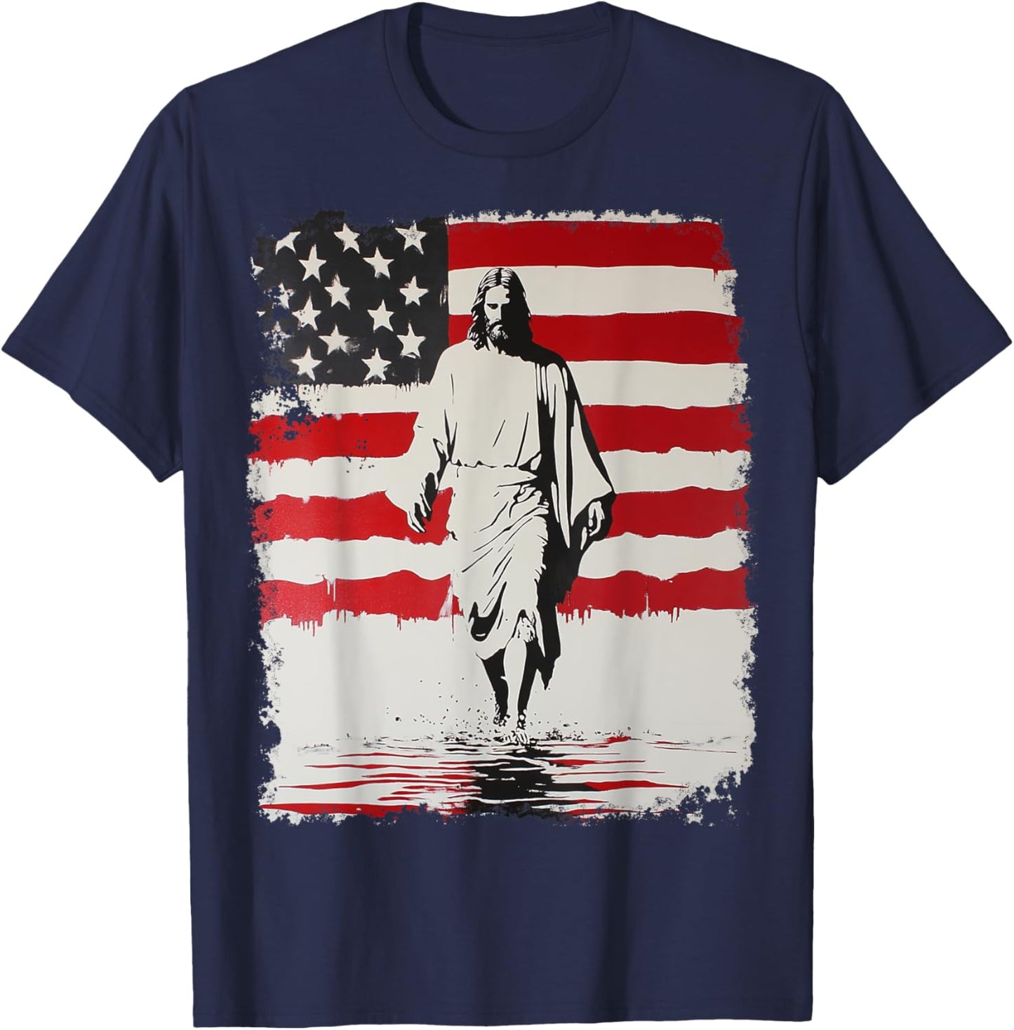 Jesus with American Flag T-Shirt - T-Shirt | Navy