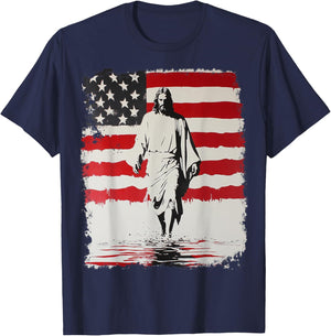 Jesus with American Flag T-Shirt - T-Shirt | Navy