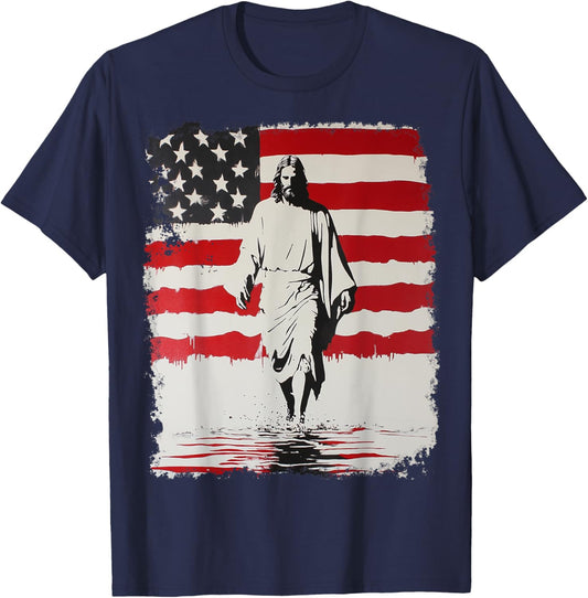 Jesus with American Flag T-Shirt - T-Shirt | Navy