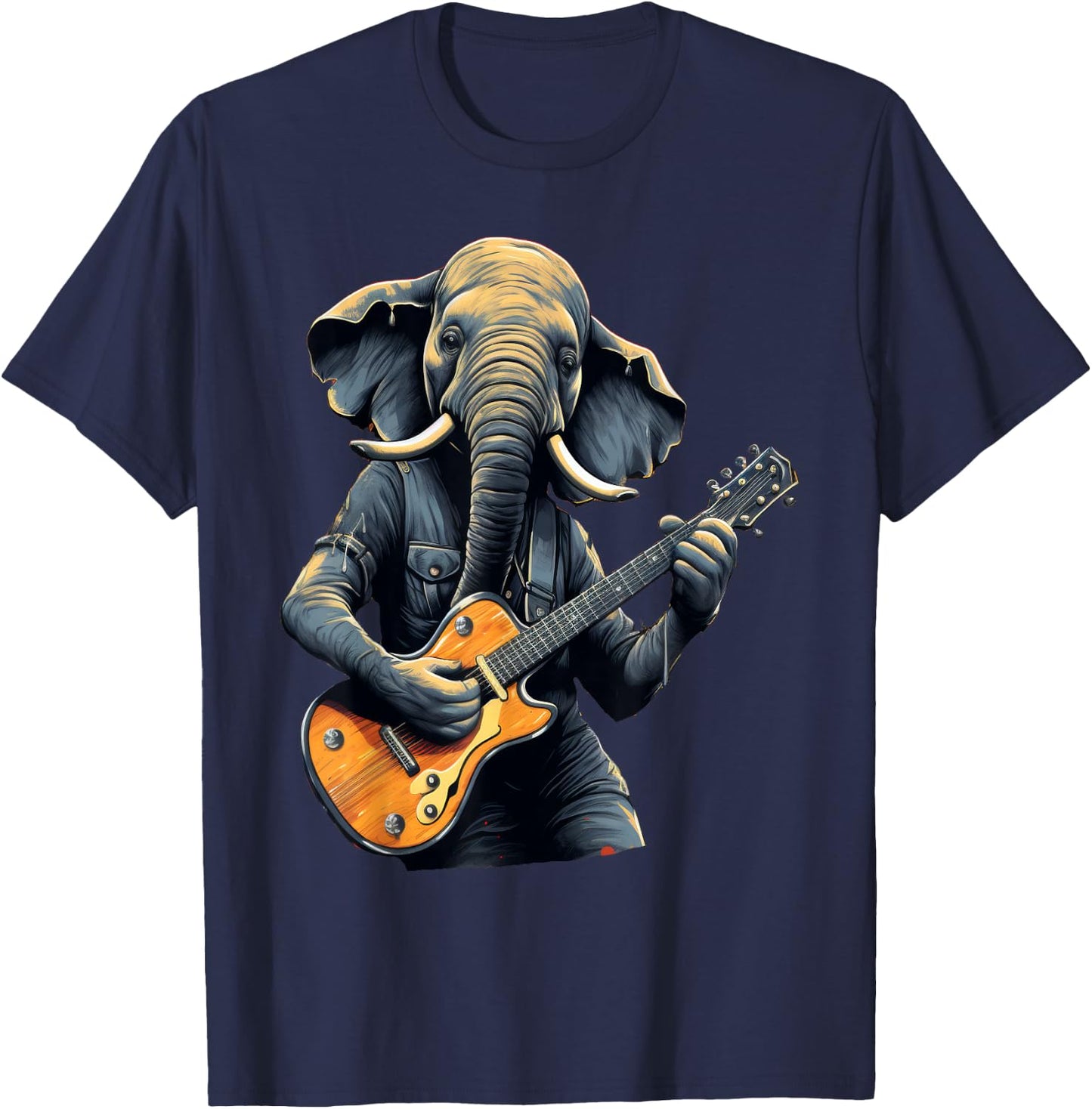 Cute Elephant Playing Guitar Elephants Musician Music T-Shirt - T-Shirt | Navy