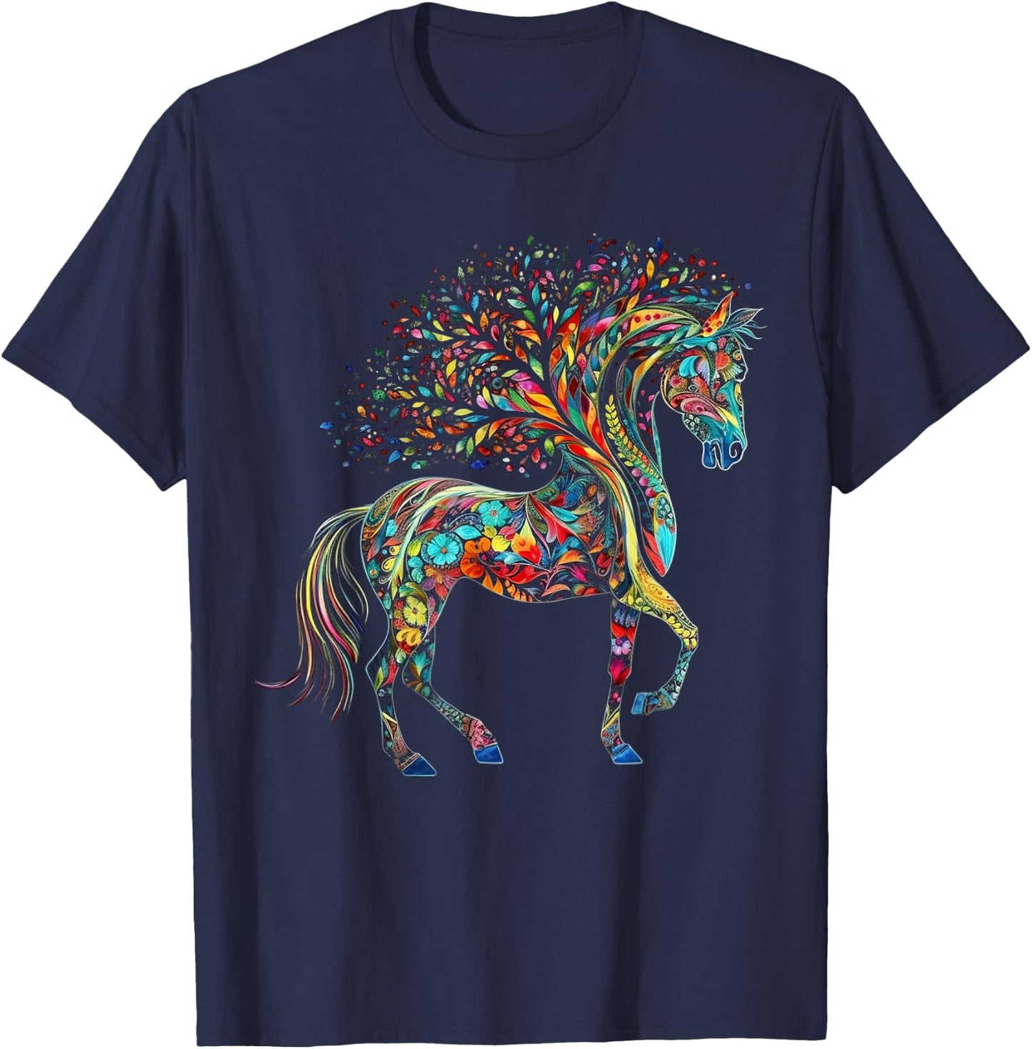 Horse Artwork Tree Colourful Animal Horse T-Shirt - T-Shirt | Navy