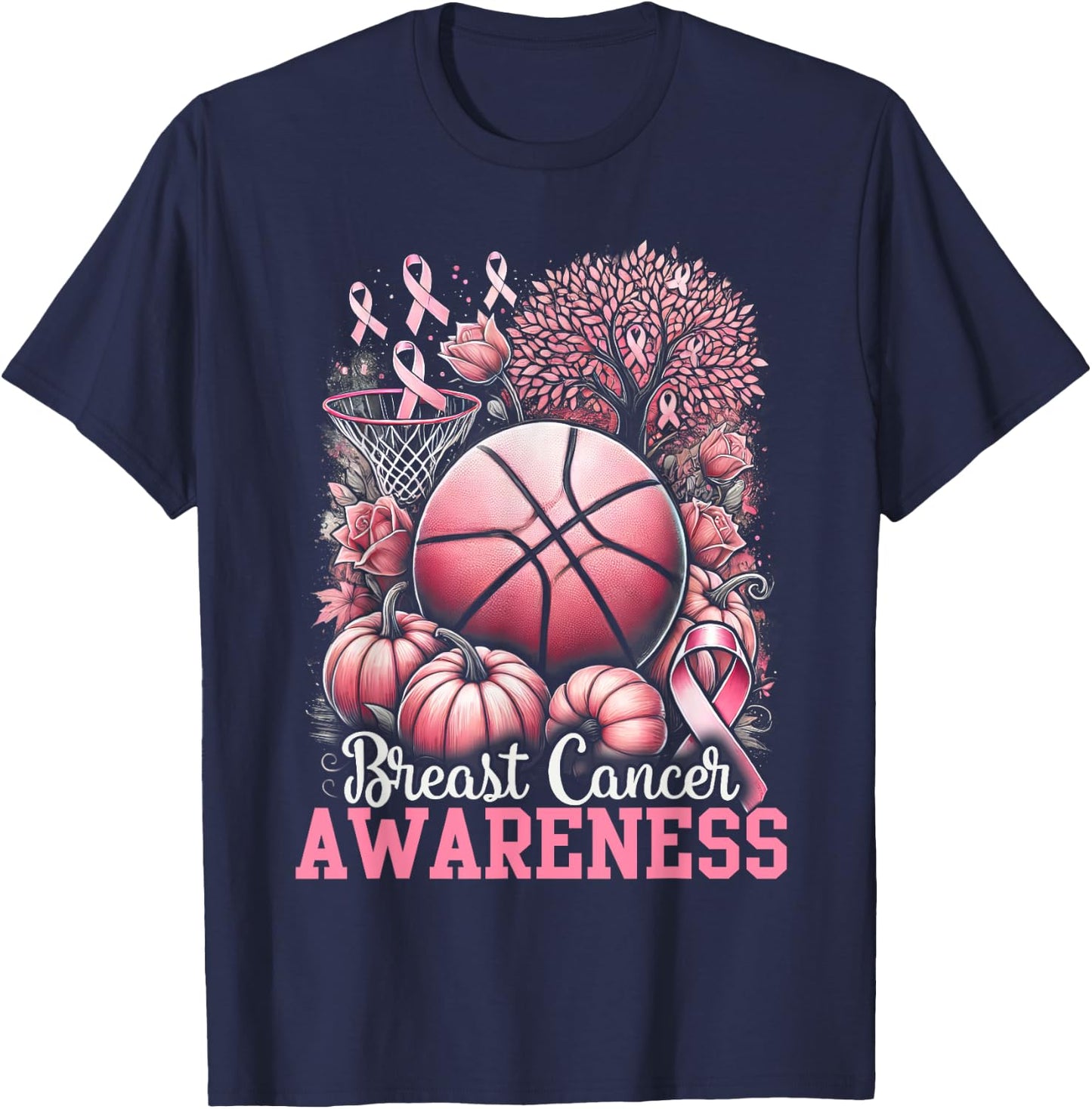 Basketball Breast Cancer Awareness T-Shirt - T-Shirt | Navy