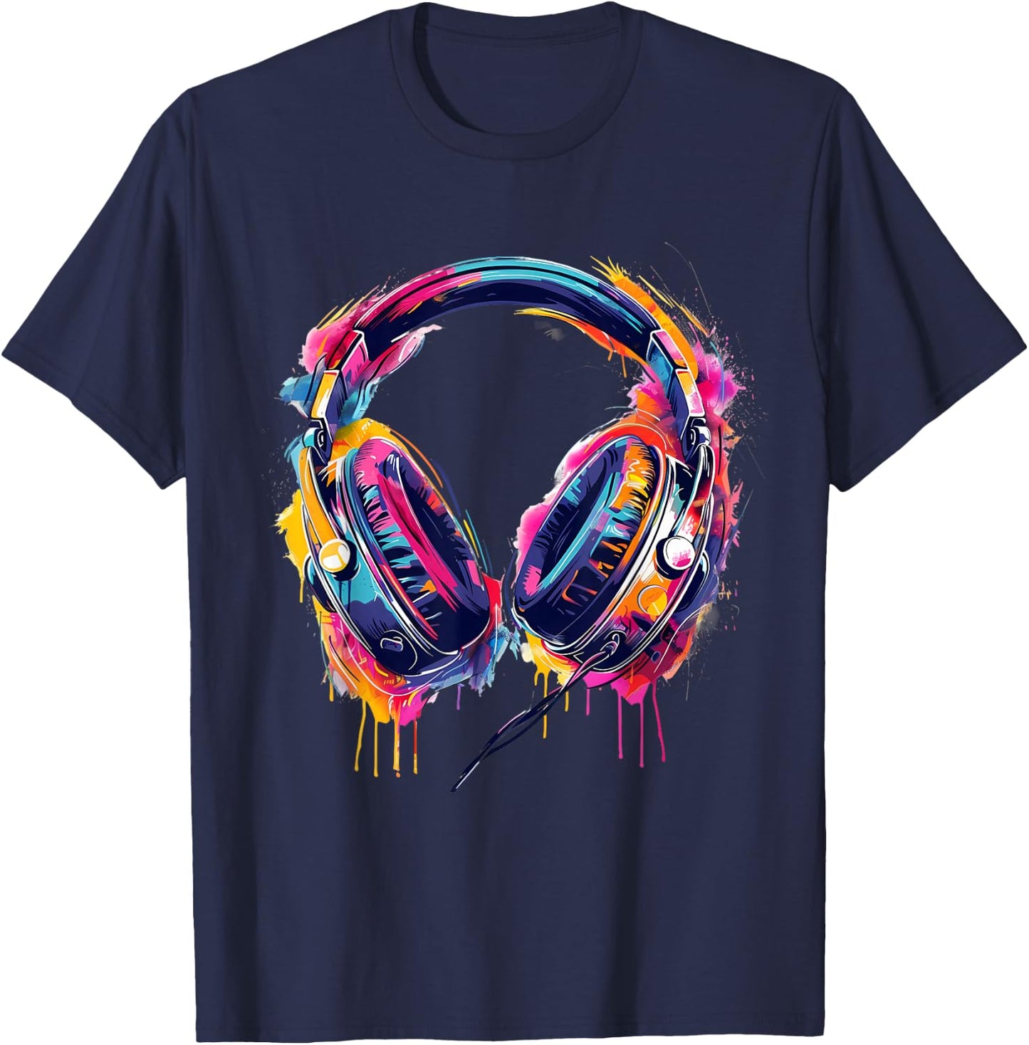 Headphones Music DJ Splash EDM Beatmaker Techno House Music T-Shirt - T-Shirt | Navy