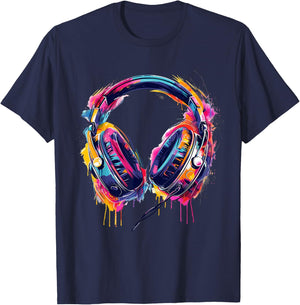 Headphones Music DJ Splash EDM Beatmaker Techno House Music T-Shirt - T-Shirt | Navy