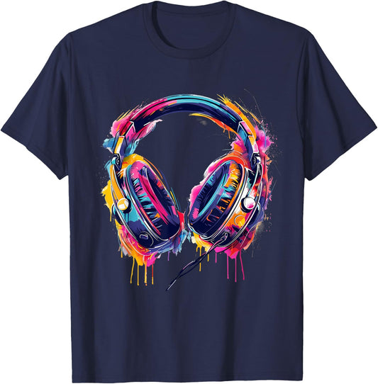 Headphones Music DJ Splash EDM Beatmaker Techno House Music T-Shirt - T-Shirt | Navy