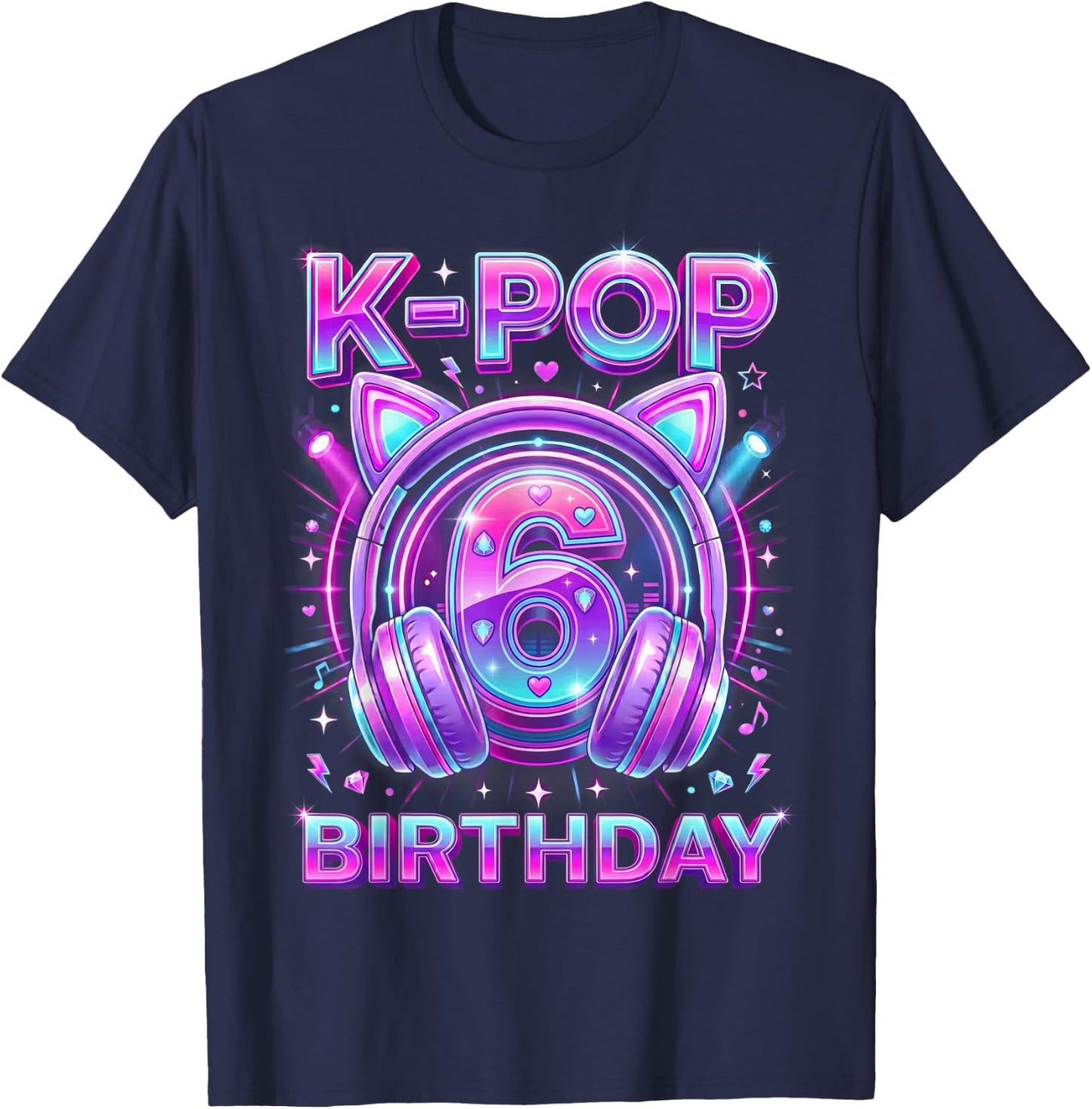 K-Pop 6th Birthday Kpop Girl 6 Year Old Korean Music T-Shirt - T-Shirt | Navy