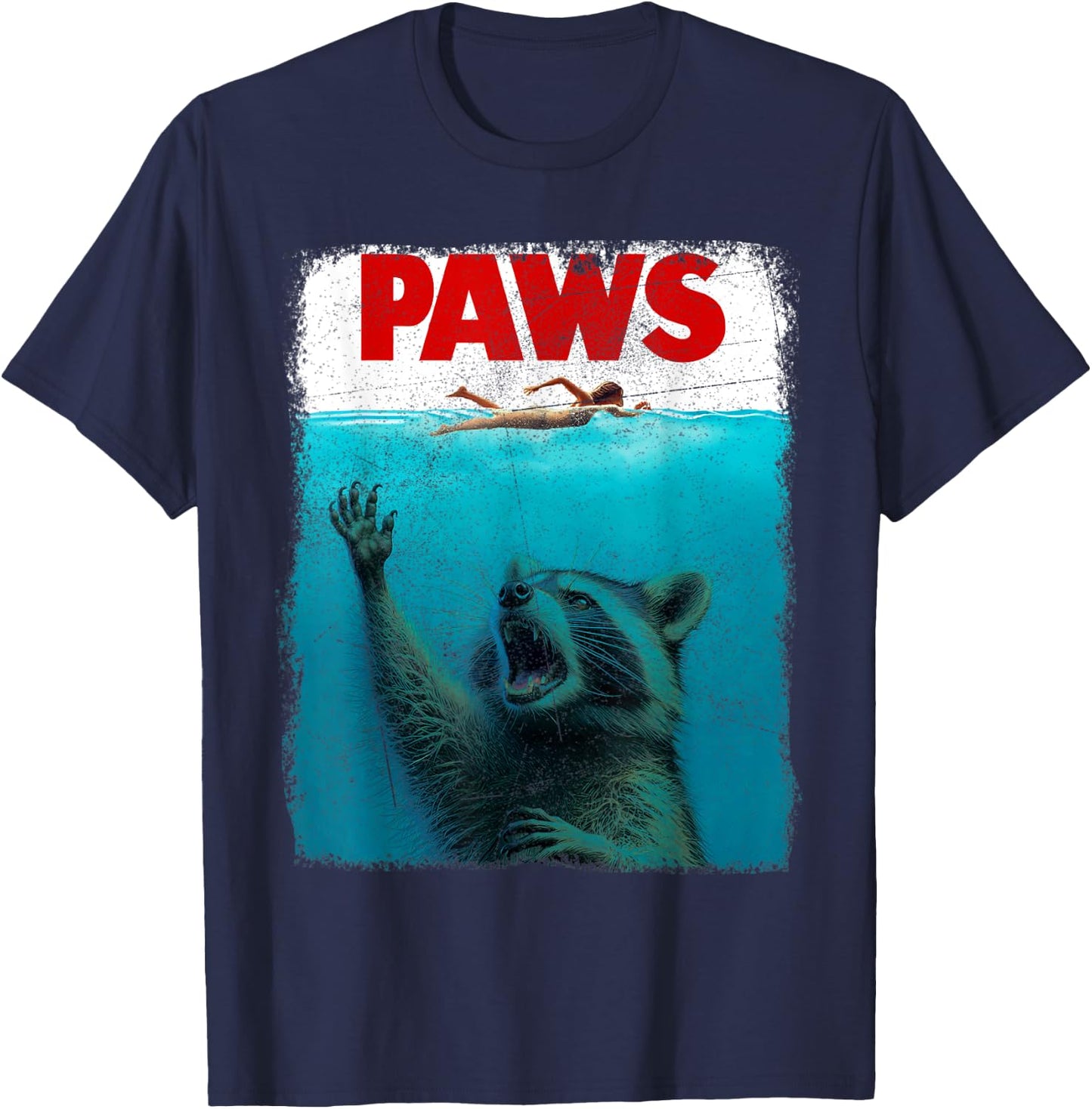Raccoon Paws Funny Swimming Shark Vintage Retro Humor T-Shirt - T-Shirt | Navy