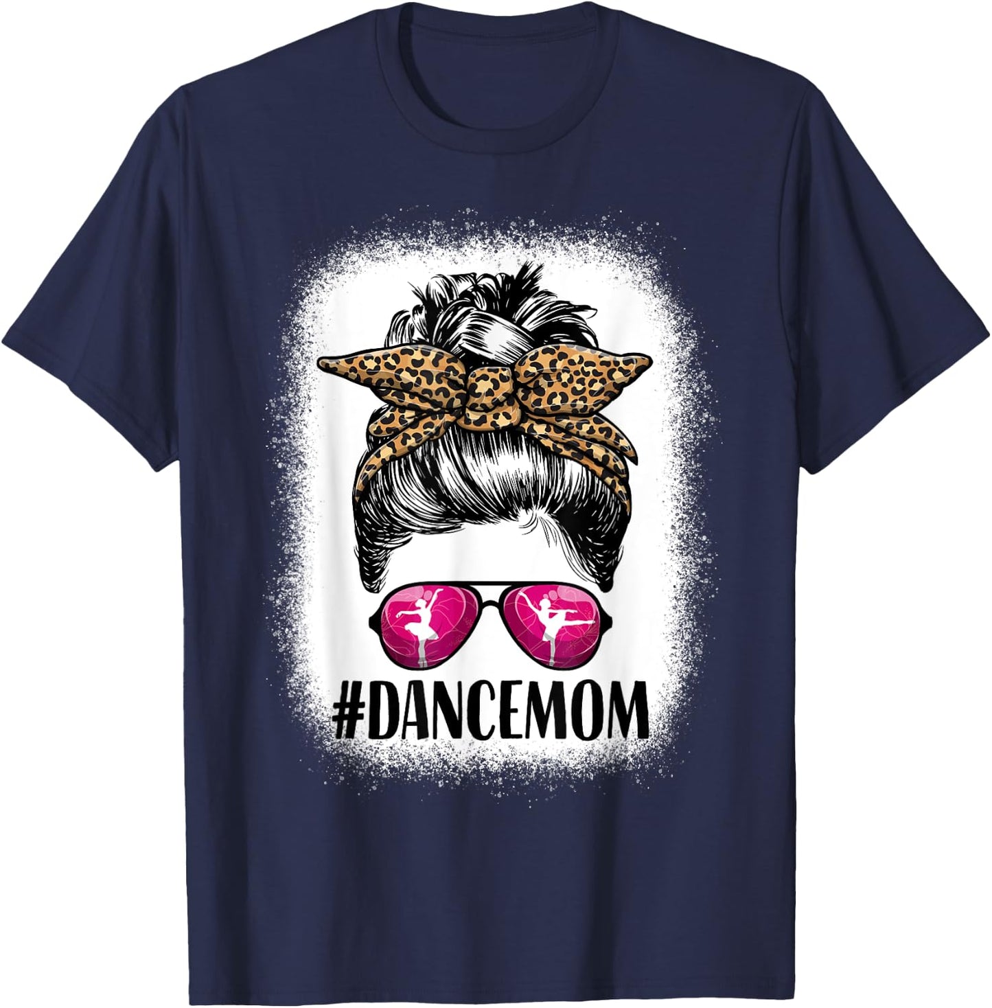 Women Dance Mom Life Messy Bun Leopard Ballet Mom Dance Mom T-Shirt - T-Shirt | Navy