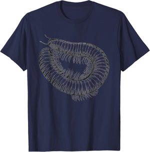 Terrarium Fan Shirts Giant Millipedes, Invertebrates, Drawing Terrarium - Black, Small, -Adult, Short Sleeve T-Shirt - T-Shirt | Navy