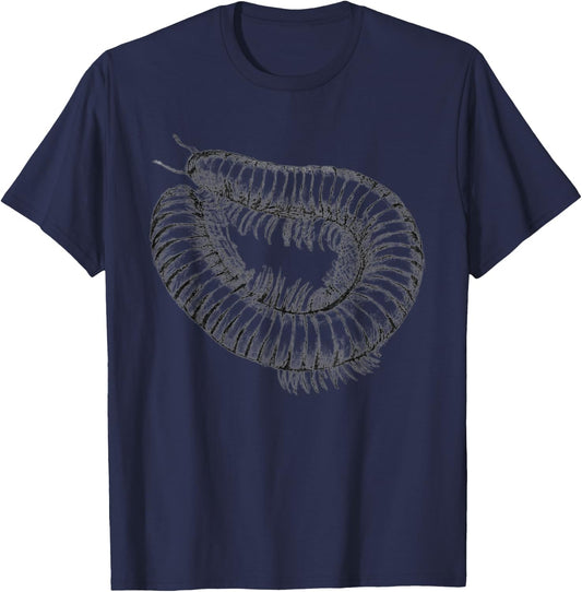 Terrarium Fan Shirts Giant Millipedes, Invertebrates, Drawing Terrarium - Black, Small, -Adult, Short Sleeve T-Shirt - T-Shirt | Navy
