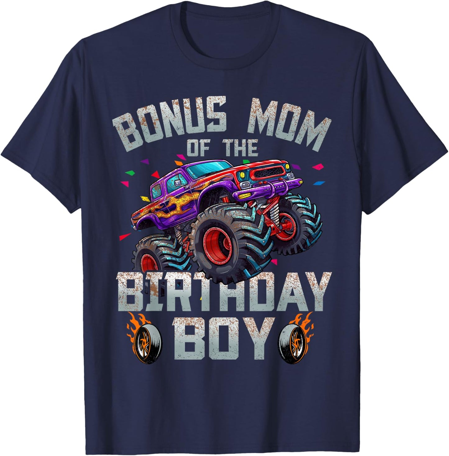 Bonus Mom Of The Birthday Boy Monster Truck Family T-Shirt - T-Shirt | Navy