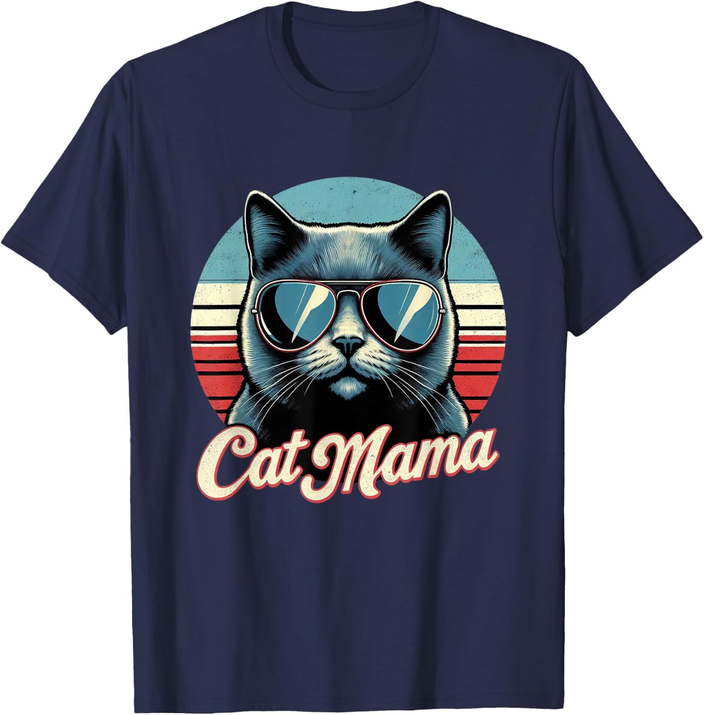 Cat Mama Cool Russian Blue Cat Mother's Day Retro Cat Mom Women Girls Kids T-Shirt - T-Shirt | Navy