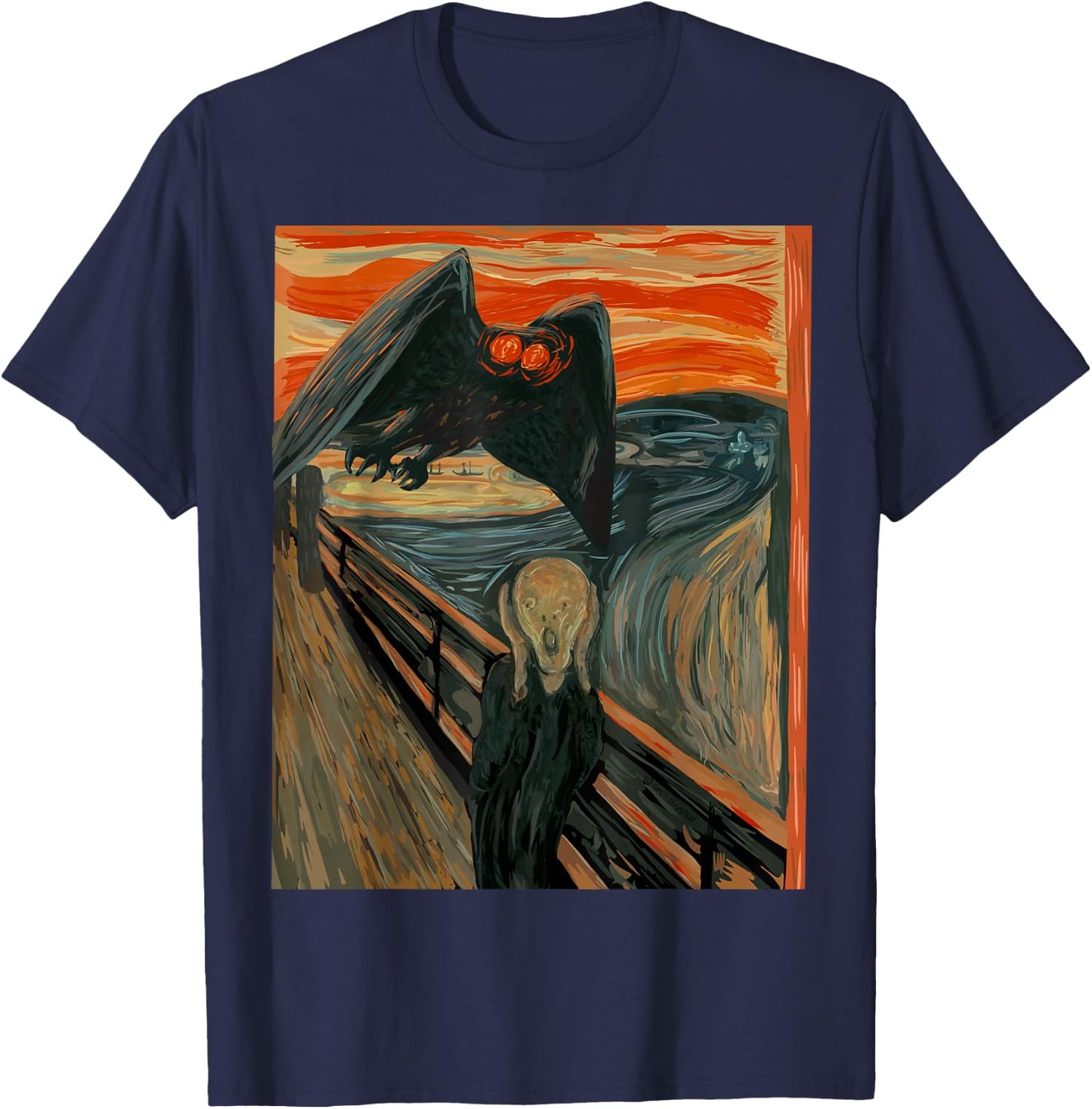 Mothman The Scream Mashup WV Cryptid Art T-Shirt - T-Shirt | Navy