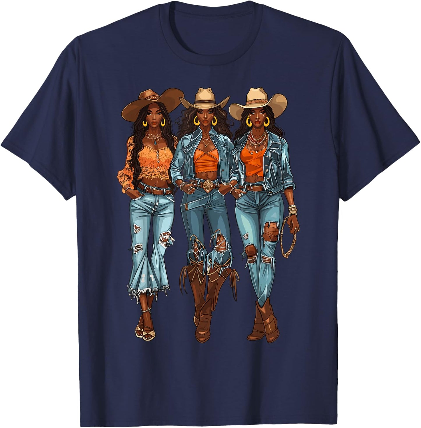 Black Cowgirl Vibes Melanin Black History Texas T-Shirt - T-Shirt | Navy