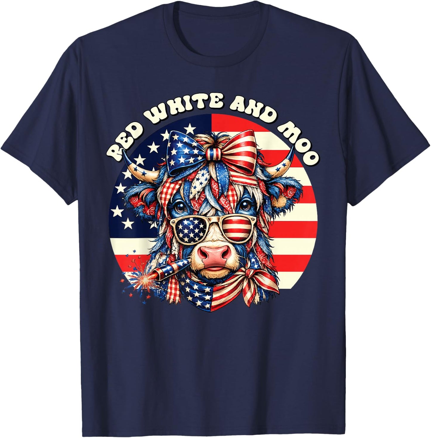 Patriotic Cow USA Flag 4th of July Red and White and Moo T-Shirt - T-Shirt | Navy