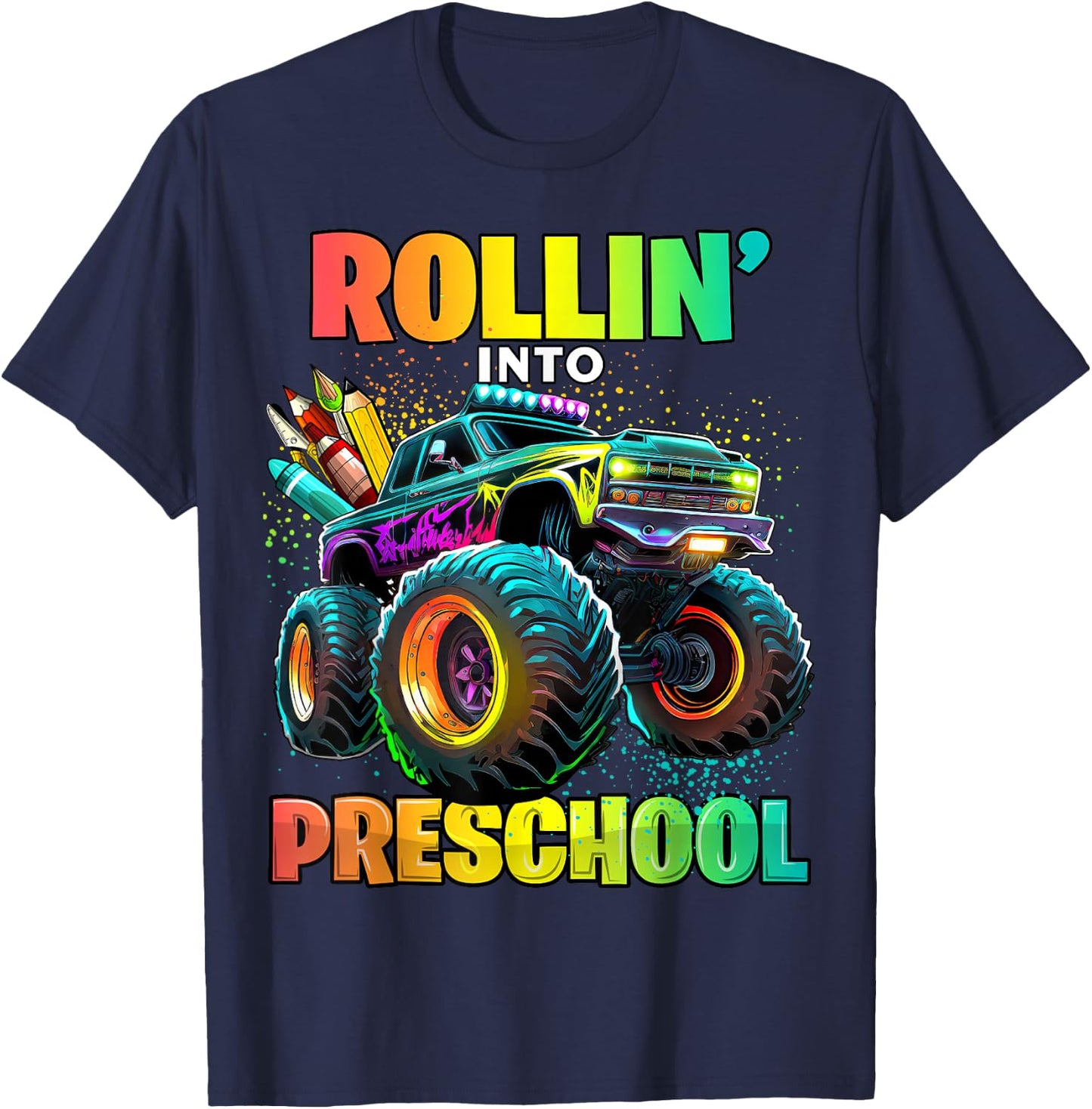 Preschool Monster Truck Back to School First Day of School T-Shirt - T-Shirt | Navy