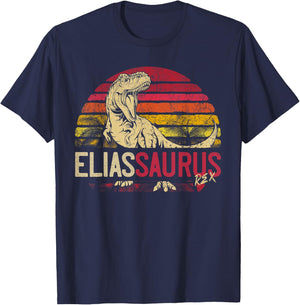 Elias Saurus Funny Personalized Dinosaur T Rex Name Boy Gift T-Shirt - T-Shirt | Navy