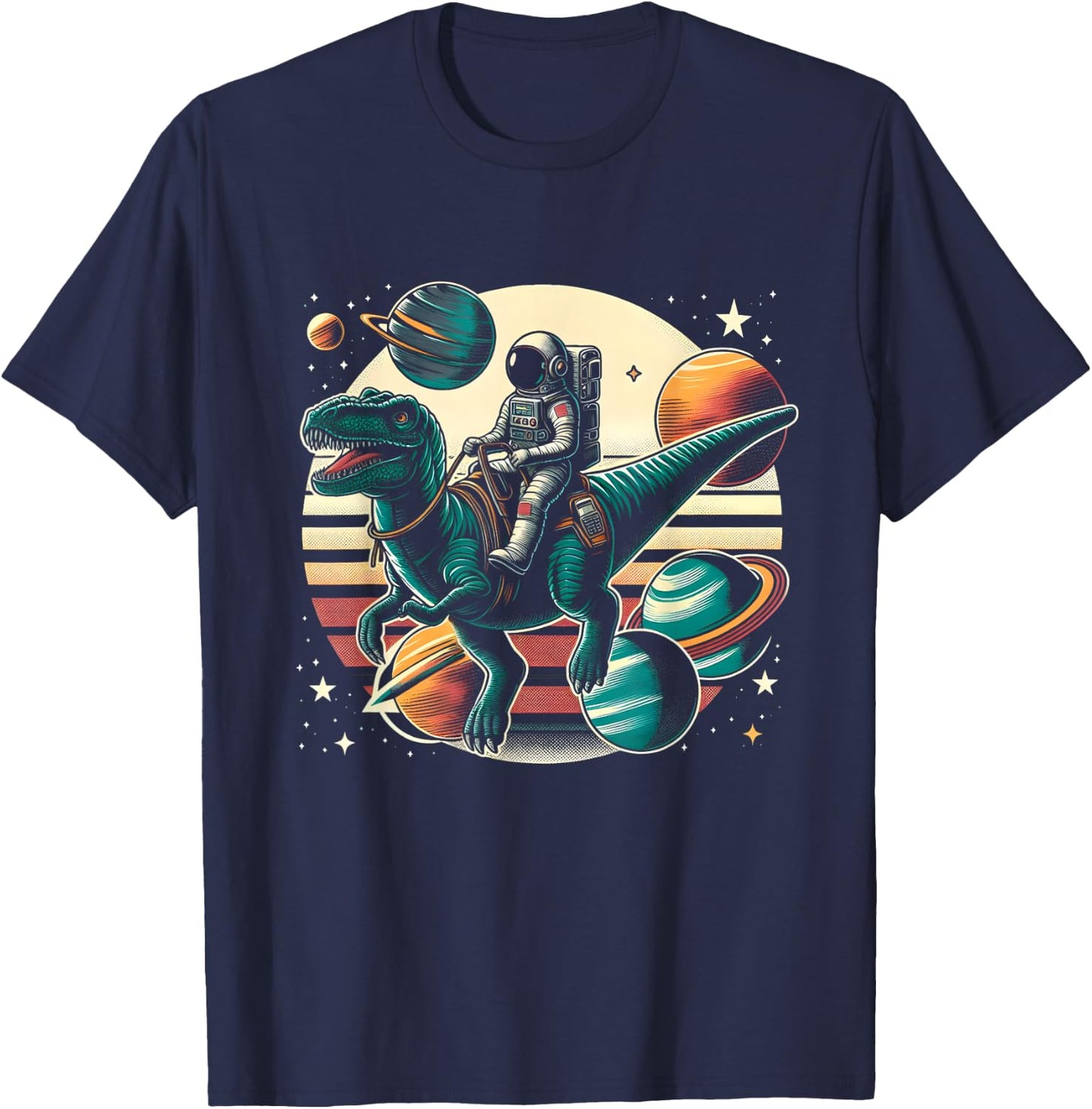Astronaut T Rex Space Dinosaur Women Men Kids Birthday Funny T-Shirt - T-Shirt | Navy