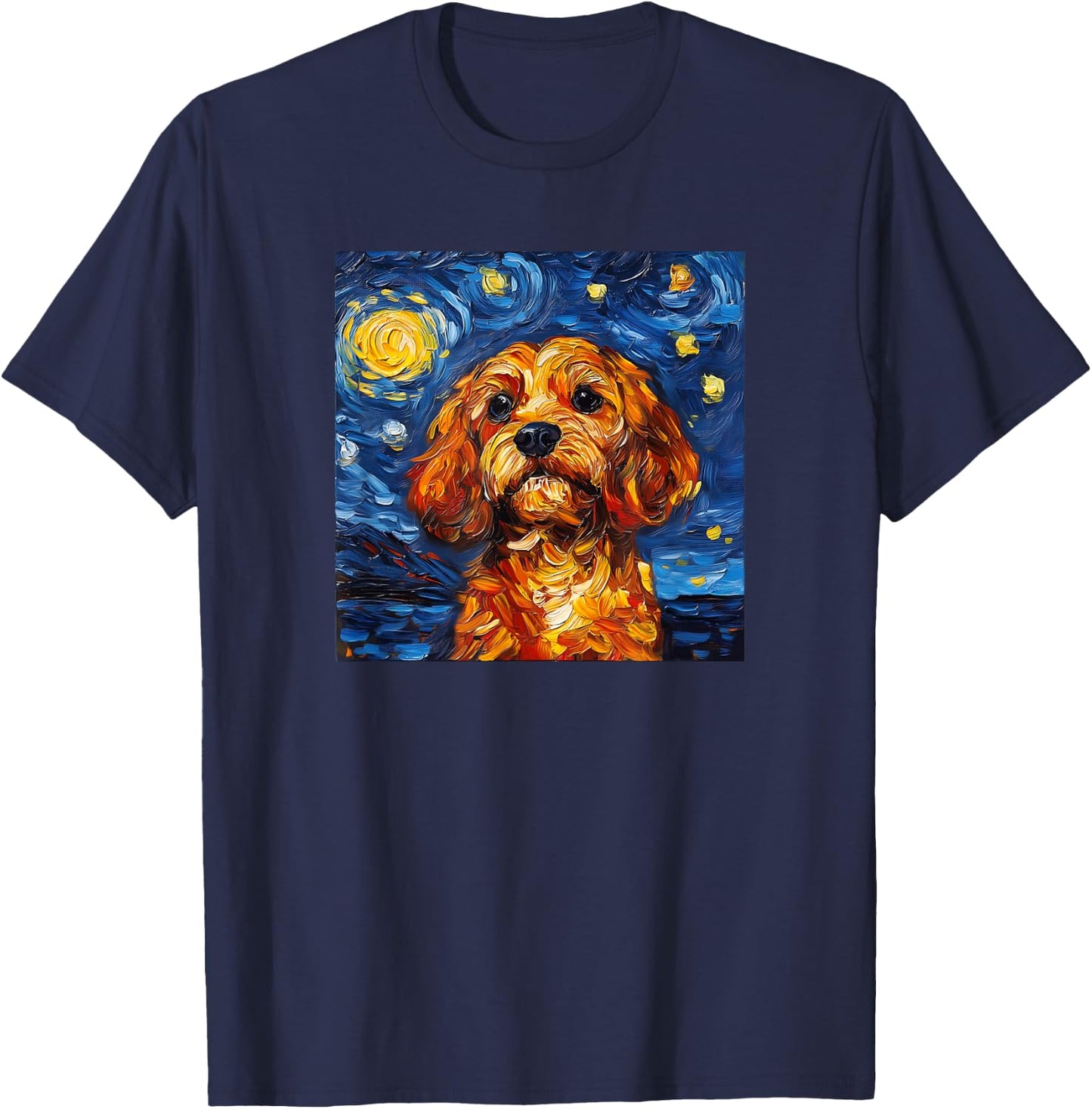 Cute Cavapoo Starry Night Dog Art T-Shirt - T-Shirt | Navy