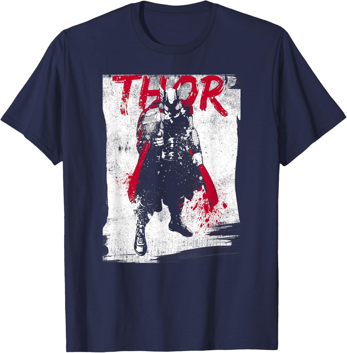 Marvel Avengers Classic Thor Grunge Paint Splatter Poster T-Shirt - T-Shirt | Navy