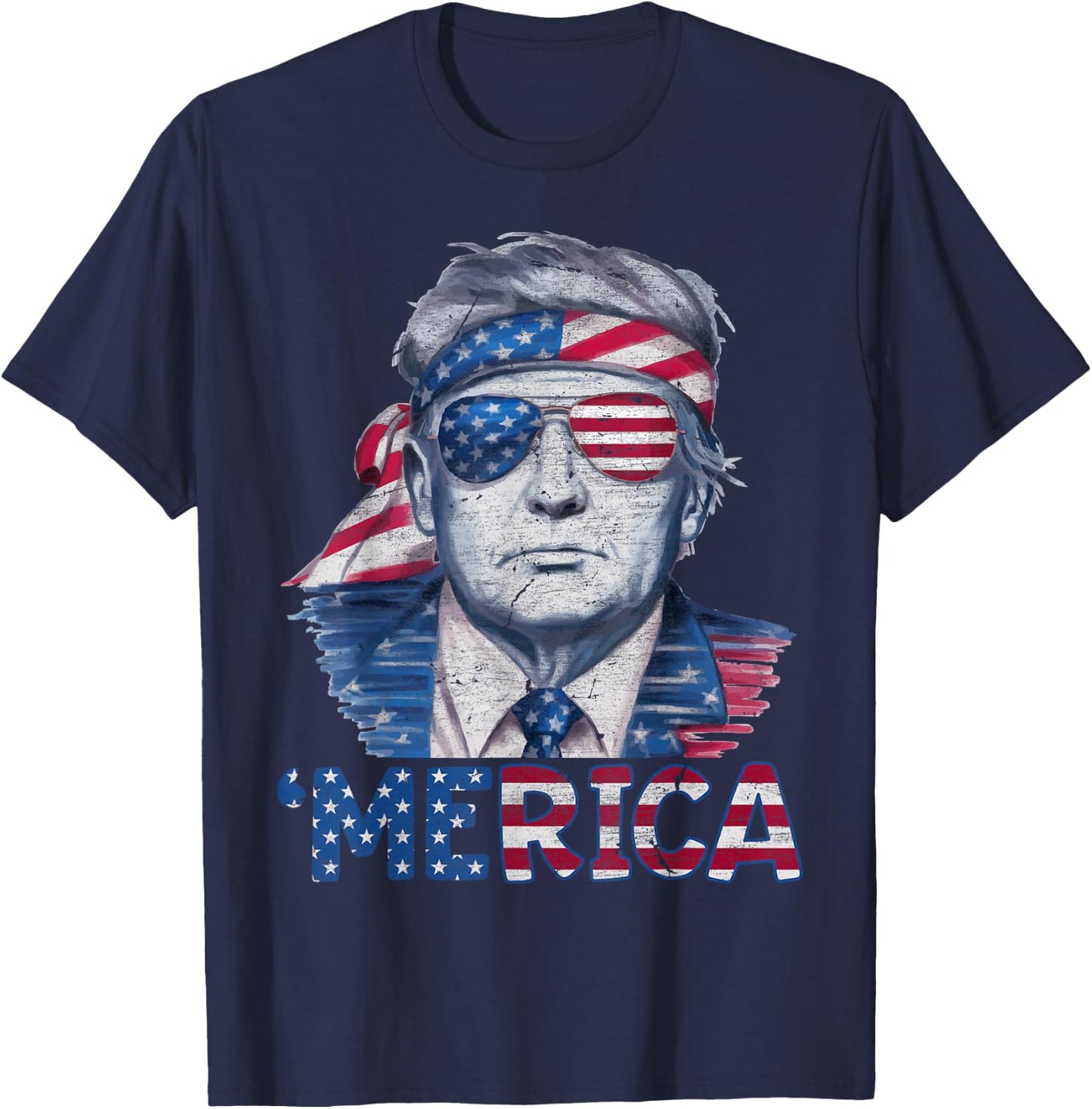 Happy 4th Of July Donald Trump 'Merica USA Flag Sunglass T-Shirt - T-Shirt | Navy