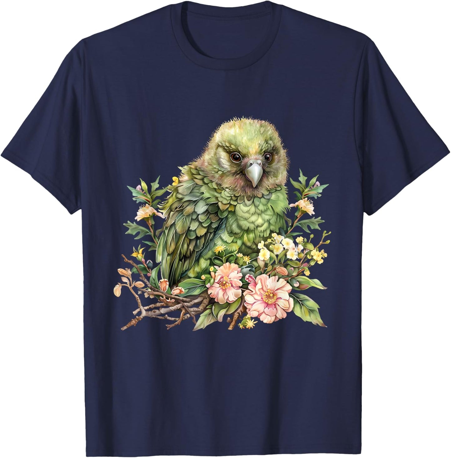 Kakapo Bird Wildlife Floral Drawing Jungle Kakapo Bird Lover T-Shirt - T-Shirt | Navy