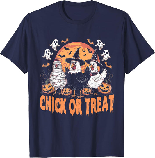Halloween Spooky Chicken Autumn Chick or Treat Pumpkin Witch T-Shirt - T-Shirt | Navy