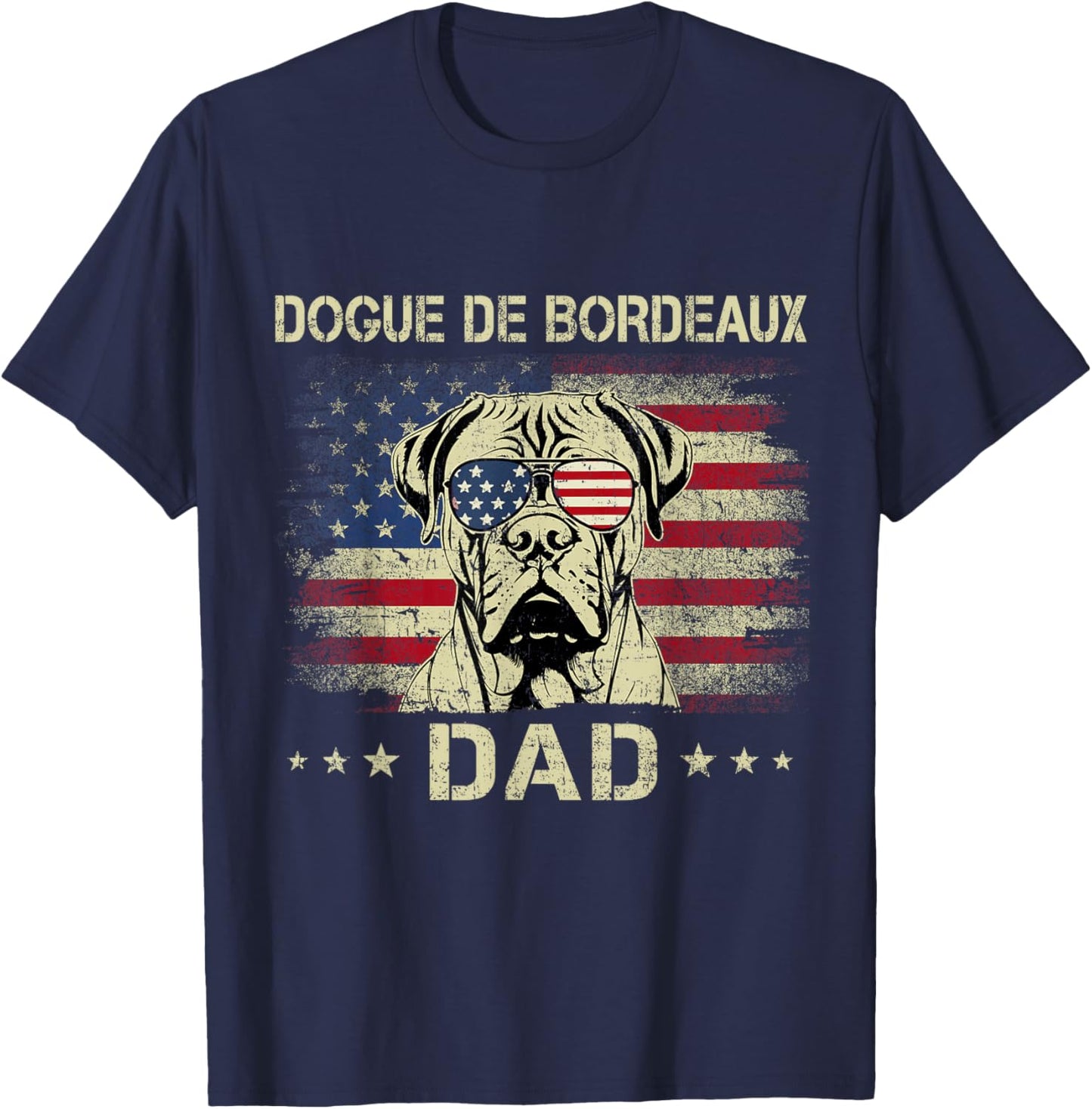 Dogue De Bordeaux Dad Dog Vintage American Flag 4th Of July Men Women Kids T-Shirt - T-Shirt | Navy