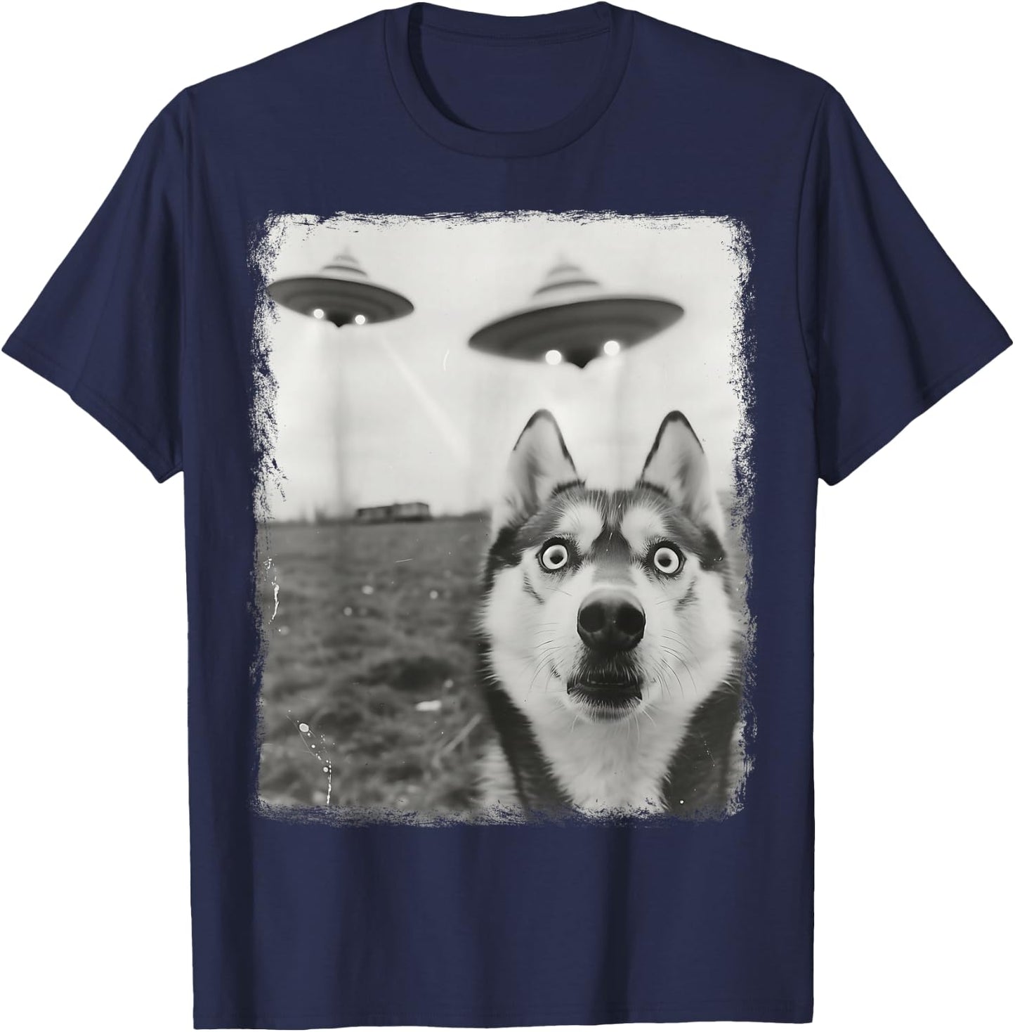 Siberian Husky Dog UFO Alien Extraterrestrial Selfie T-Shirt - T-Shirt | Navy