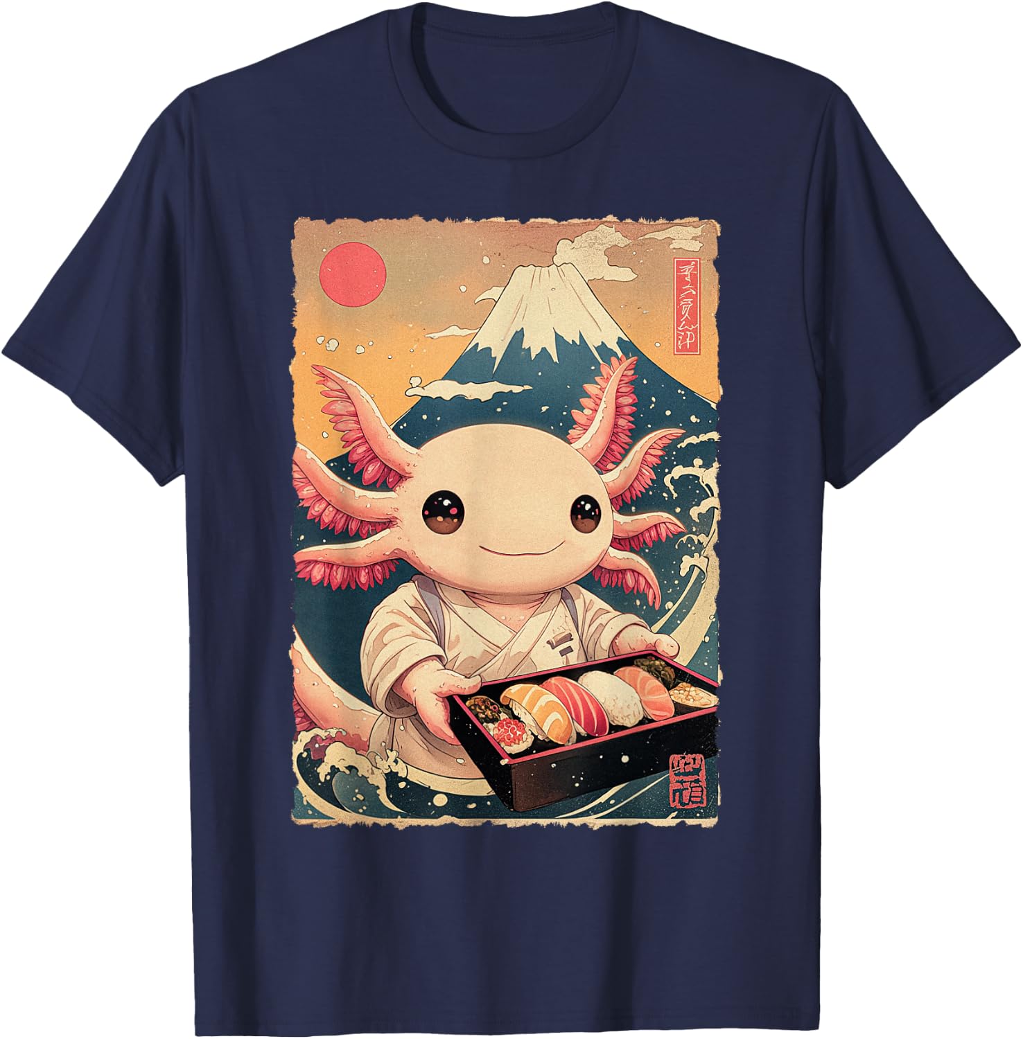 Funny Japanese Food Anime Art Axolotl Sushi Chef Otaku T-Shirt - T-Shirt | Navy