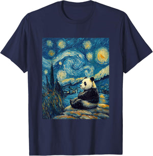 Cute Panda Bear - Van Gogh Style - Starry Night Graphic T-Shirt - T-Shirt | Navy