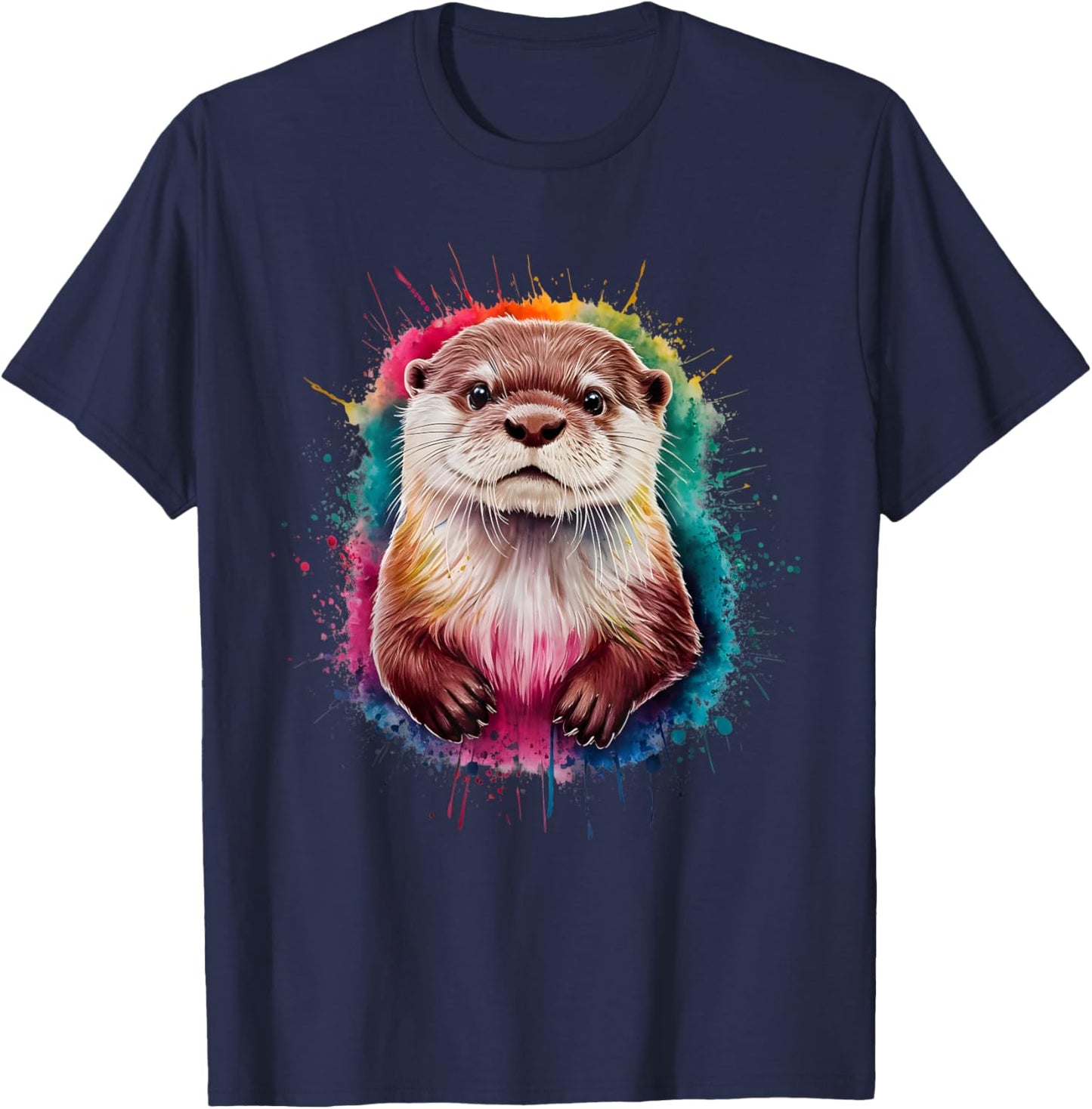Otter Men Woman Colorful Watercolor Otter T-Shirt - T-Shirt | Navy