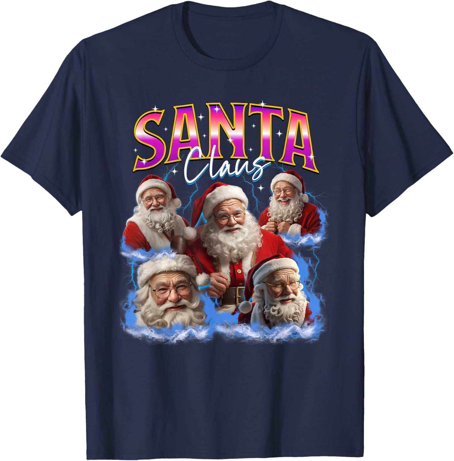 Matching Christmas Tacky Ugly Funny Santa Claus Face Meme T-Shirt - T-Shirt | Navy