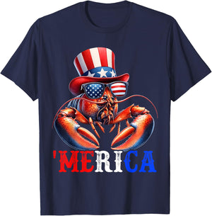 Merica Lobster Patriotic 4th of July Funny Kids Men Women T-Shirt - T-Shirt | Navy