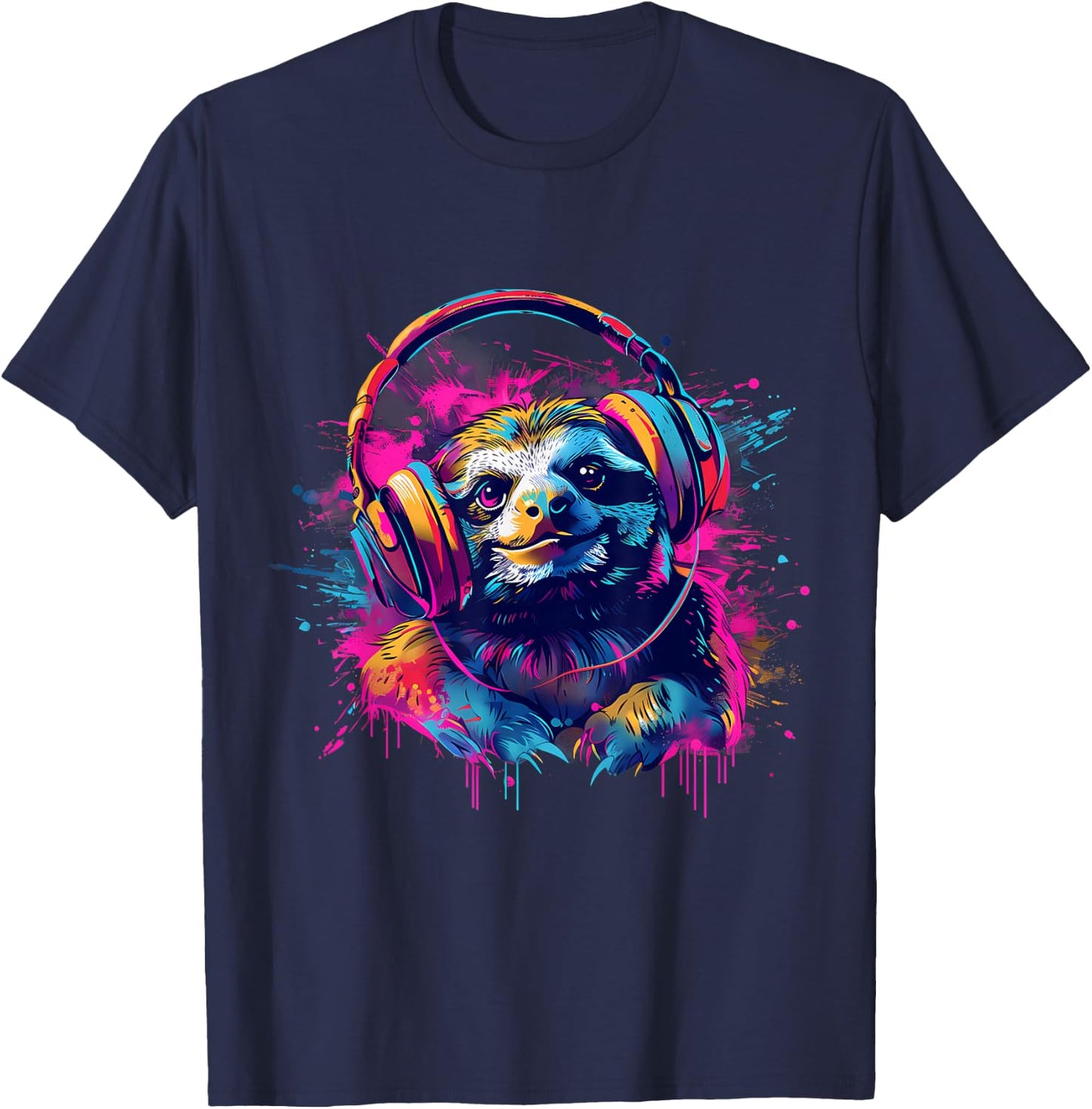 Sloth Music DJ Beatmaker Splash Music EDM Music Headphones T-Shirt - T-Shirt | Navy