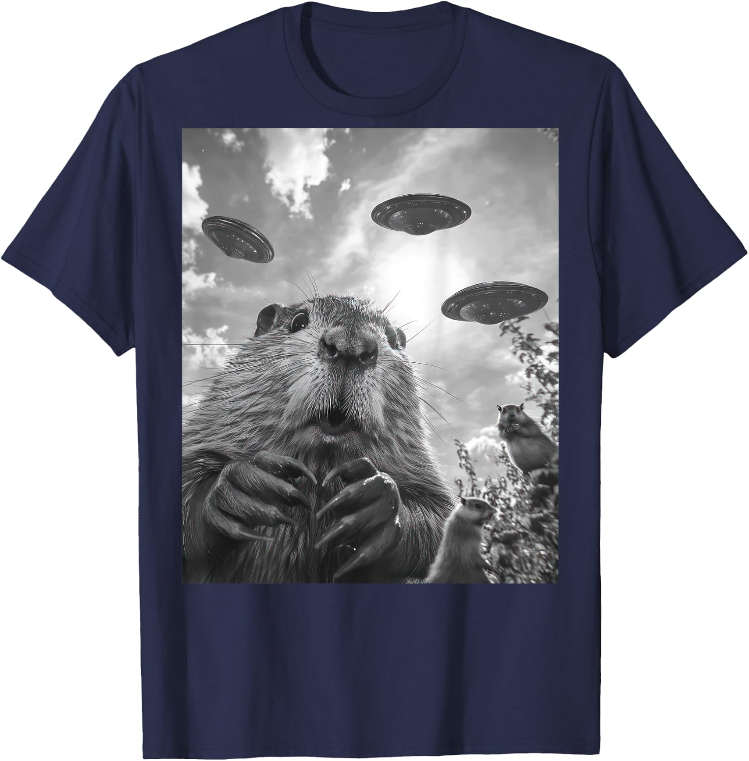 Funny graphic Capybara UFO Alien Funny weird Graphic T-Shirt - T-Shirt | Navy
