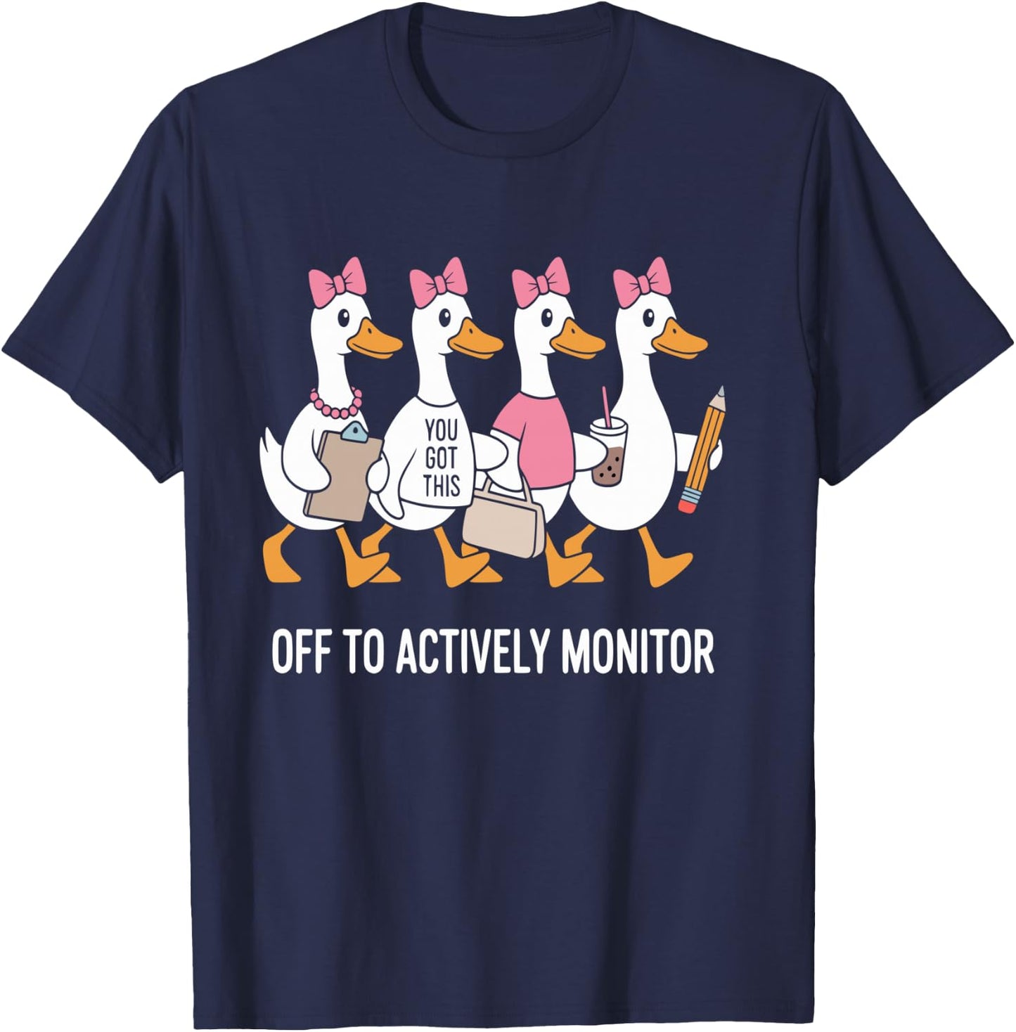 Off to Actively Monitor Teacher Testing Day Goose T-Shirt - T-Shirt | Navy