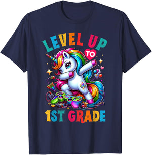 Unicorn video games back to School 1st grade Girls Level up T-Shirt - T-Shirt | Navy