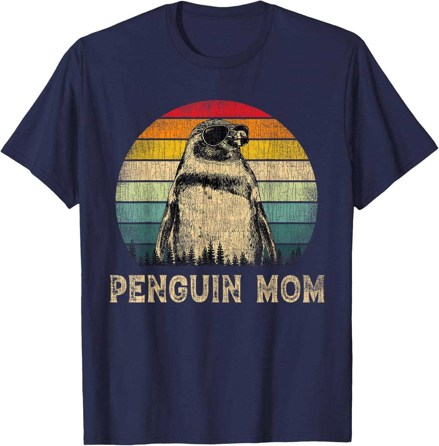 Vintage Penguin Mom Penguin Lovers Mommy Mother's Day T-Shirt - T-Shirt | Navy