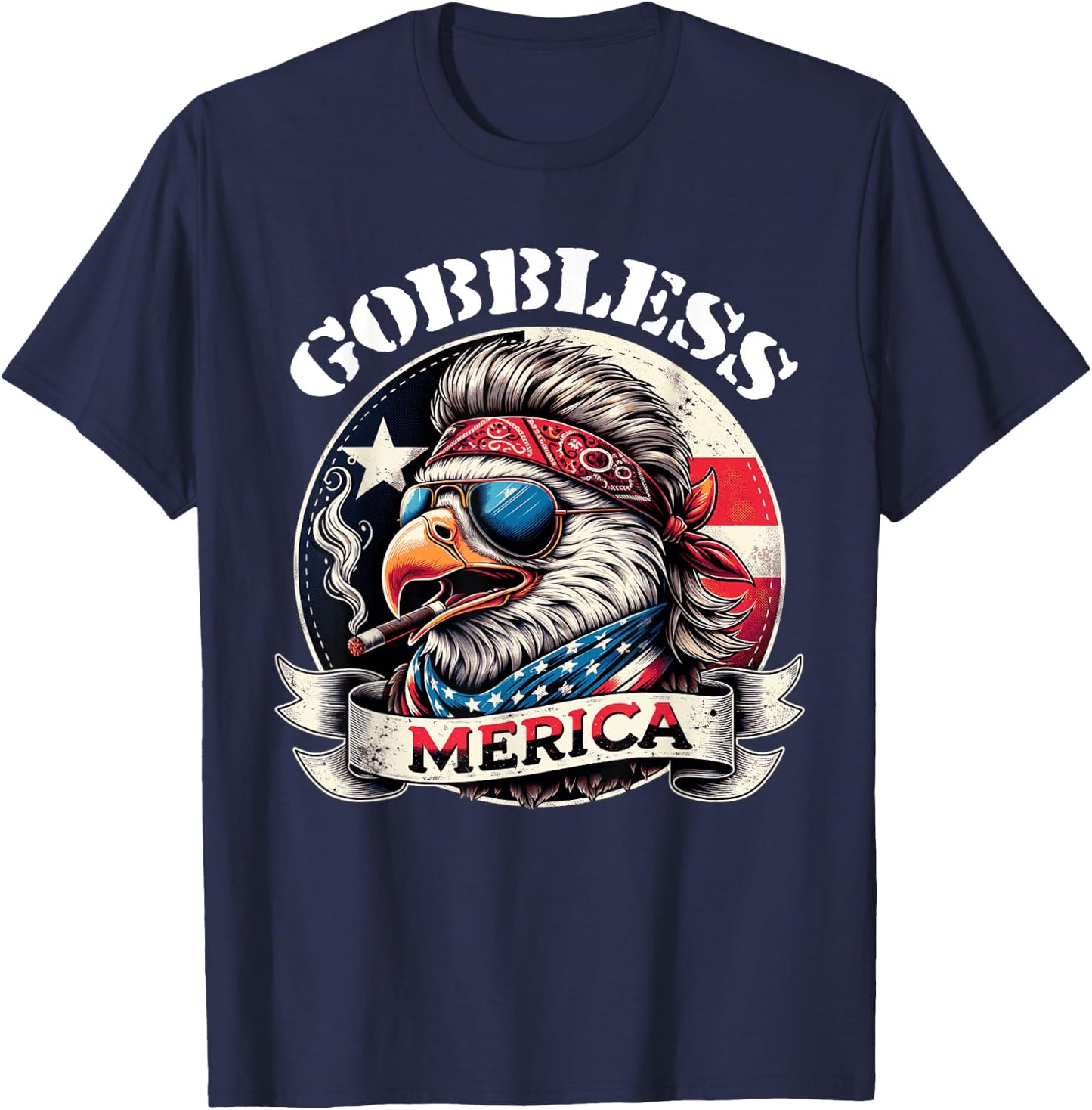 GOBBLESS Merica Patriotic Eagle Mullet American Hoss flag Women Men T-Shirt - T-Shirt | Navy